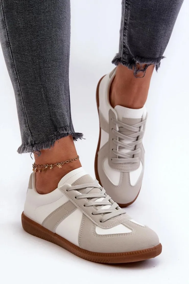 Sale Boto Damskie Niskie Sneakersy Biało-Szare Braidn