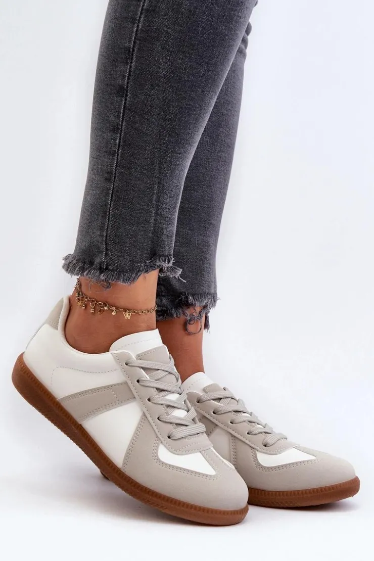 Sale Boto Damskie Niskie Sneakersy Biało-Szare Braidn