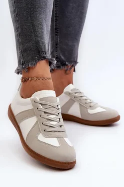Sale Boto Damskie Niskie Sneakersy Biało-Szare Braidn
