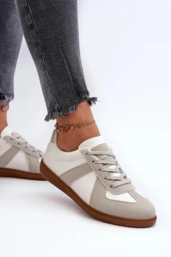 Sale Boto Damskie Niskie Sneakersy Biało-Szare Braidn