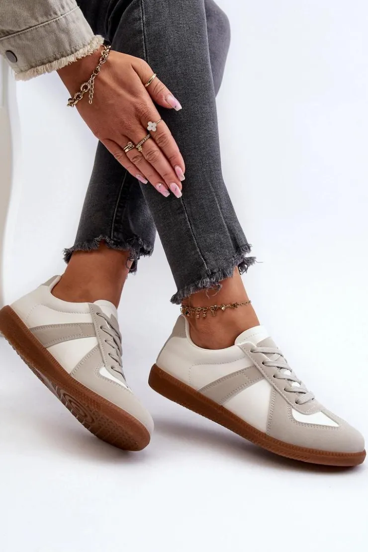 Sale Boto Damskie Niskie Sneakersy Biało-Szare Braidn