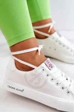 Cross Jeans Trampki Damskie Cross Jeans|Trampki Damskie Niskie*Damskie Niskie Tenisówki JJ2R4053C Białe