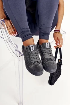 Big Star Shoes Trampki Damskie Big Star|Trampki Damskie Niskie*Damskie Niskie Trampki Big Star DD274440 Ciemnoszare