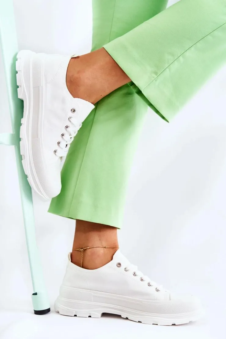 Damskie Boto Damskie Niskie Trampki Materiałowe Białe Gueso