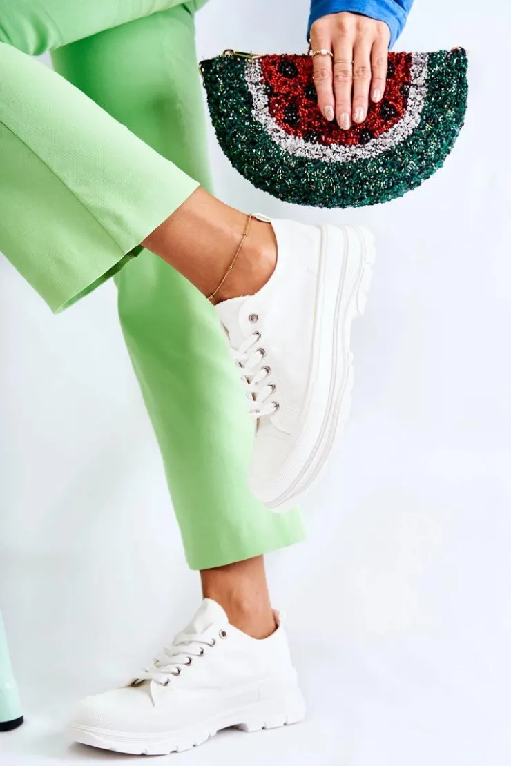 Damskie Boto Damskie Niskie Trampki Materiałowe Białe Gueso