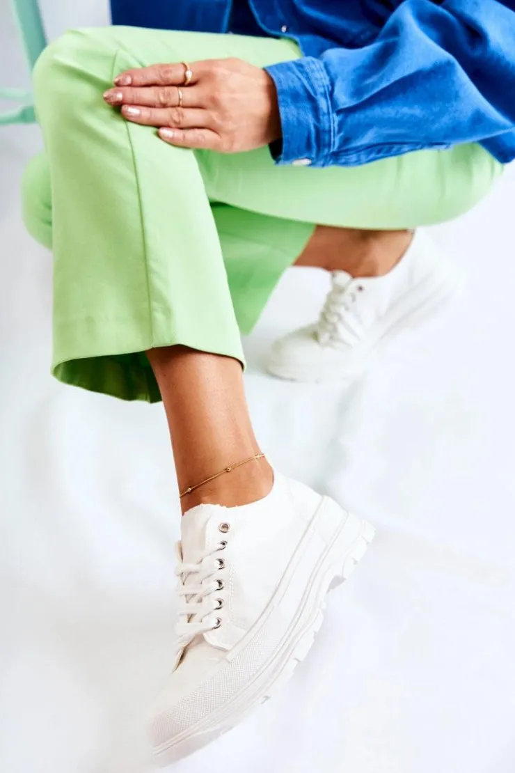 Damskie Boto Damskie Niskie Trampki Materiałowe Białe Gueso