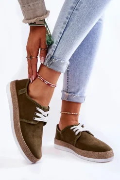 Clearance Big Star Shoes Damskie Niskie Trampki Memory Foam System Big Star KK276007 Khaki