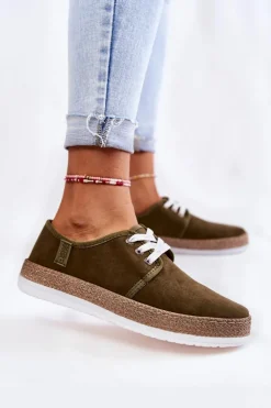 Clearance Big Star Shoes Damskie Niskie Trampki Memory Foam System Big Star KK276007 Khaki