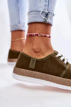 Clearance Big Star Shoes Damskie Niskie Trampki Memory Foam System Big Star KK276007 Khaki