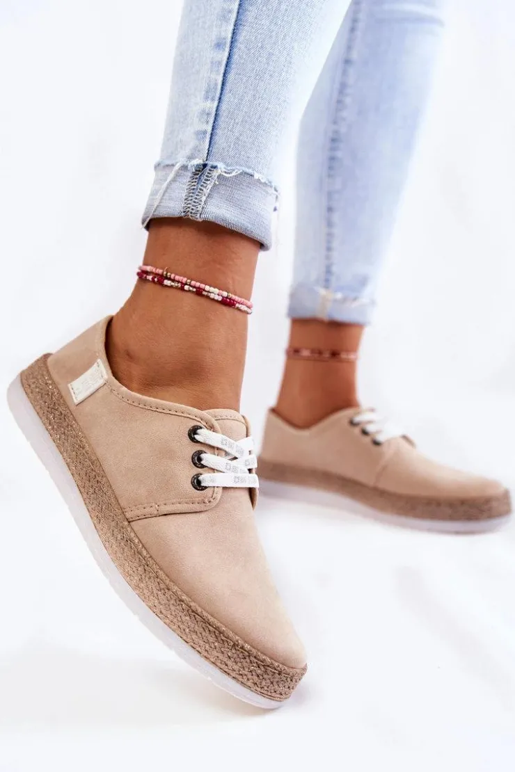 Big Star Shoes Trampki Damskie Big Star|Trampki Damskie Niskie*Damskie Niskie Trampki Memory Foam System Big Star KK276005 Beżowe