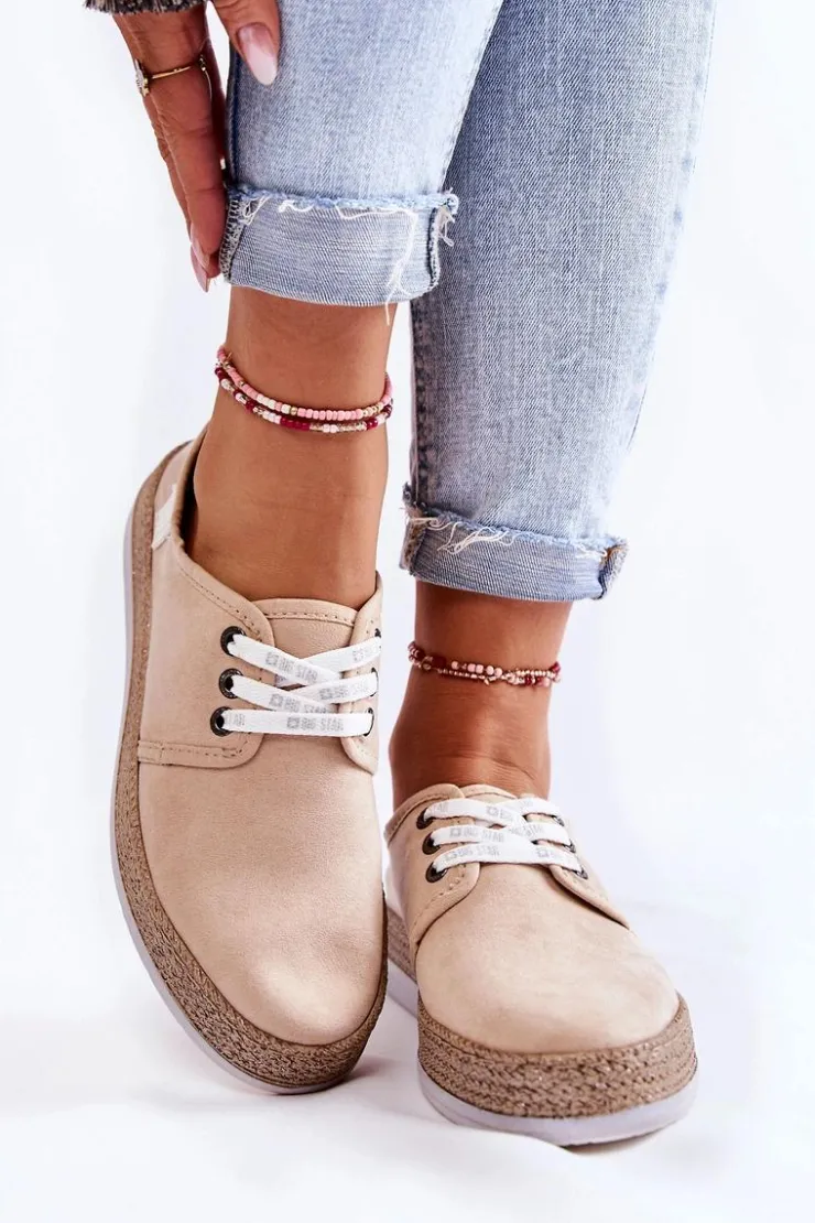 Big Star Shoes Trampki Damskie Big Star|Trampki Damskie Niskie*Damskie Niskie Trampki Memory Foam System Big Star KK276005 Beżowe