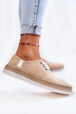 Big Star Shoes Trampki Damskie Big Star|Trampki Damskie Niskie*Damskie Niskie Trampki Memory Foam System Big Star KK276005 Beżowe