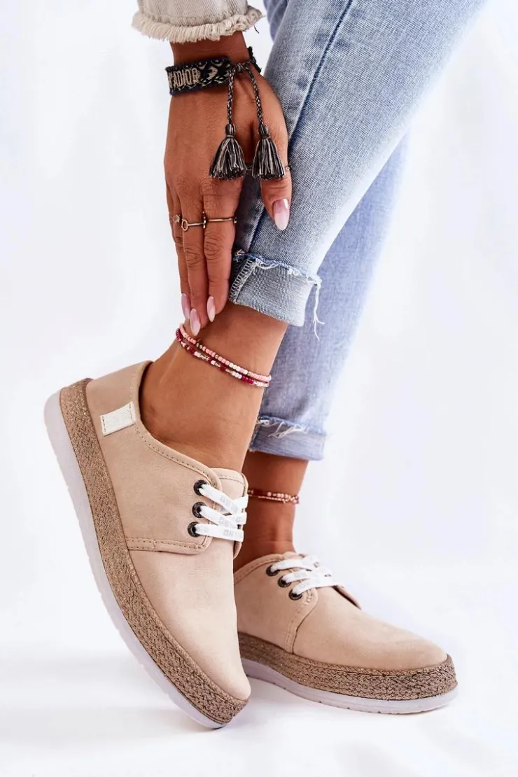 Big Star Shoes Trampki Damskie Big Star|Trampki Damskie Niskie*Damskie Niskie Trampki Memory Foam System Big Star KK276005 Beżowe