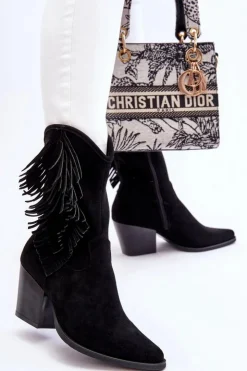 Damskie Damskie buty S.Barski Damskie Niskie Zamszowe Kozaki Kowbojki Czarne Elyse