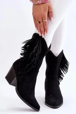 Sale Damskie buty S.Barski Damskie Niskie Zamszowe Kozaki Kowbojki Czarne Elyse