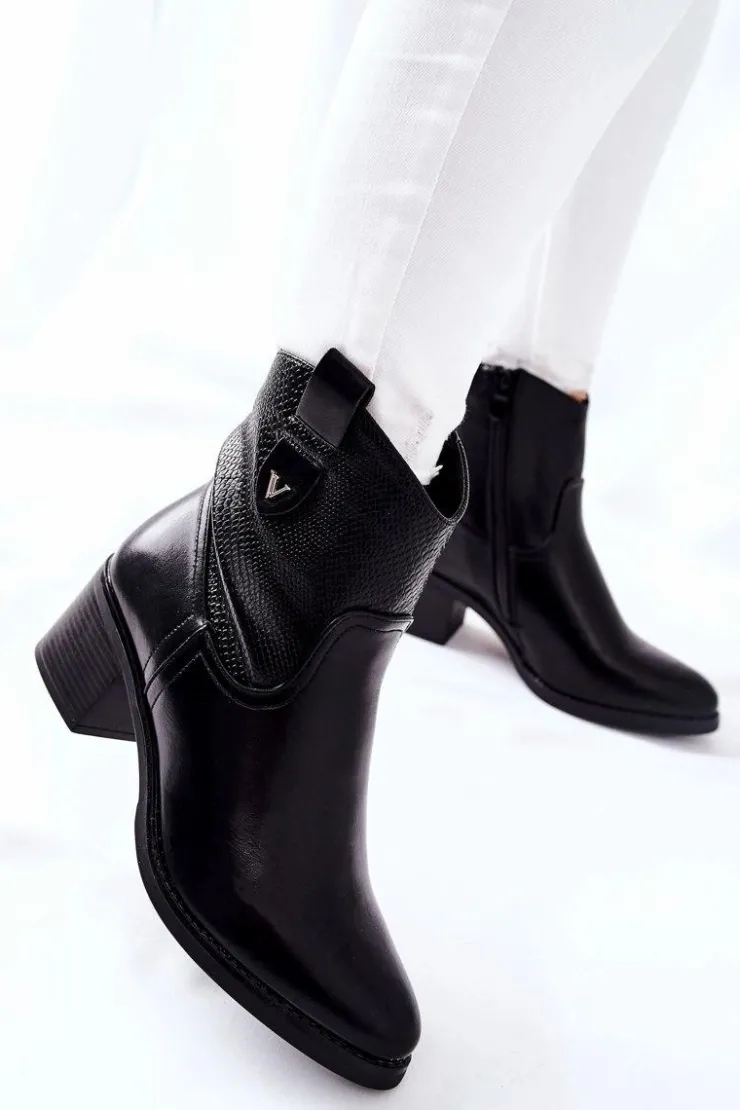 Damskie Damskie buty S.Barski Damskie Ocieplane Botki Czarne Palile