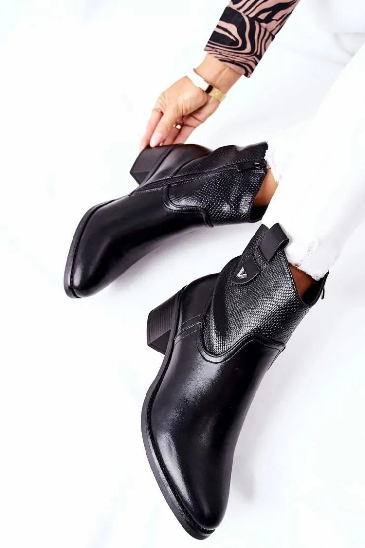 Damskie Damskie buty S.Barski Damskie Ocieplane Botki Czarne Palile