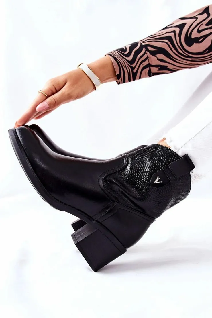 Damskie Damskie buty S.Barski Damskie Ocieplane Botki Czarne Palile