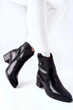 Damskie Damskie buty S.Barski Damskie Ocieplane Botki Czarne Palile