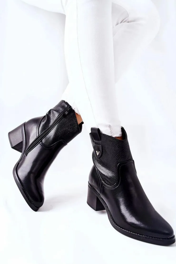 Damskie Damskie buty S.Barski Damskie Ocieplane Botki Czarne Palile