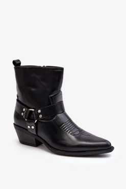 Damskie Boto Damskie Ocieplane Botki Kowbojki Czarne Venosa