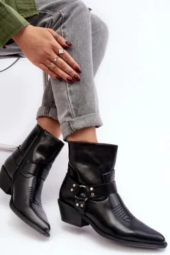 Damskie Boto Damskie Ocieplane Botki Kowbojki Czarne Venosa