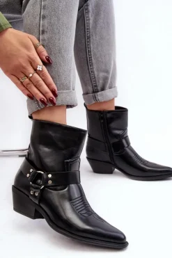 Damskie Boto Damskie Ocieplane Botki Kowbojki Czarne Venosa