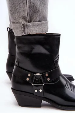 Damskie Boto Damskie Ocieplane Botki Kowbojki Czarne Venosa