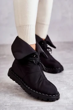 New Boto Damskie Ocieplane Botki Materiałowe Czarne Emelie