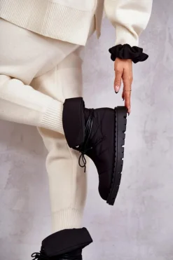 New Boto Damskie Ocieplane Botki Materiałowe Czarne Emelie