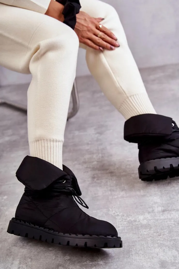 New Boto Damskie Ocieplane Botki Materiałowe Czarne Emelie
