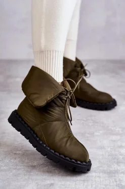 Online Boto Damskie Ocieplane Botki Materiałowe Zielone Emelie Zielony