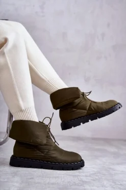 Online Boto Damskie Ocieplane Botki Materiałowe Zielone Emelie Zielony