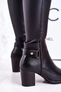 Outlet Boto Damskie Ocieplane Botki Na Słupku Czarne Unstoppable