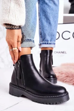 Damskie Boto Damskie Ocieplane Botki Na Gumowej Podeszwie Czarne Moon Walk