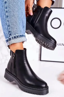 Damskie Boto Damskie Ocieplane Botki Na Gumowej Podeszwie Czarne Moon Walk