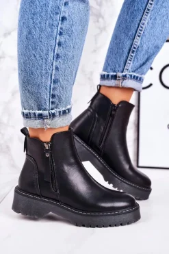 Damskie Boto Damskie Ocieplane Botki Na Gumowej Podeszwie Czarne Moon Walk