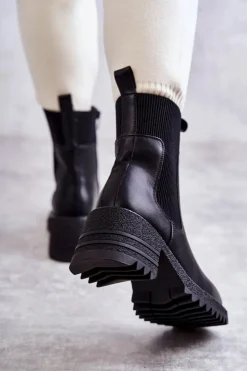 Boto Botki Na Słupku|Czarne Botki*Damskie Ocieplane Botki Na Obcasie Czarne Abella