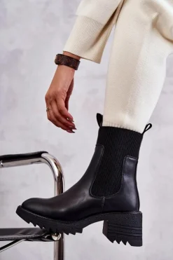 Boto Botki Na Słupku|Czarne Botki*Damskie Ocieplane Botki Na Obcasie Czarne Abella