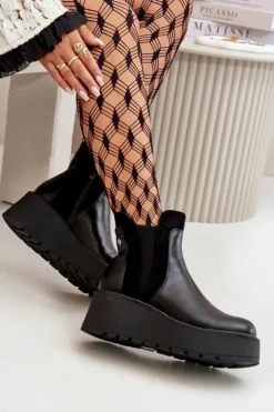 Damskie Boto Damskie Ocieplane Botki Na Platformie I Koturnie Czarne Mivanira
