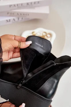 Damskie Boto Damskie Ocieplane Botki Na Platformie I Koturnie Czarne Mivanira