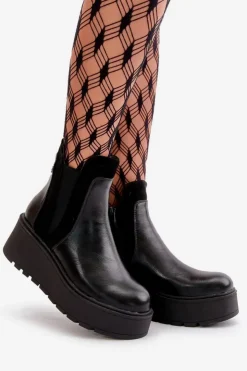 Damskie Boto Damskie Ocieplane Botki Na Platformie I Koturnie Czarne Mivanira