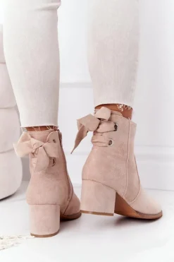 Sale Boto Damskie Ocieplane Botki Na Słupku Beżowe Kayla