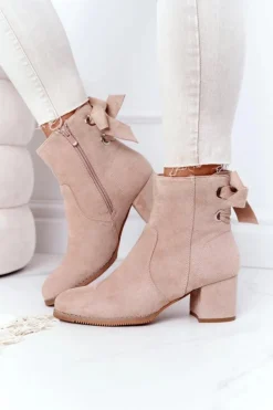 Sale Boto Damskie Ocieplane Botki Na Słupku Beżowe Kayla