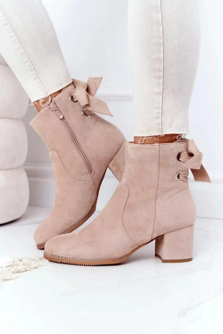 Sale Boto Damskie Ocieplane Botki Na Słupku Beżowe Kayla