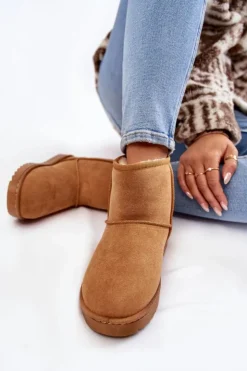 Boto Śniegowce Damskie*Damskie Ocieplane Botki Śniegowce Jasnobrązowe Virgina