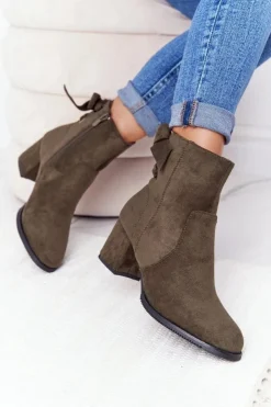 Damskie Boto Damskie Ocieplane Botki Na Słupku Zielone Kayla