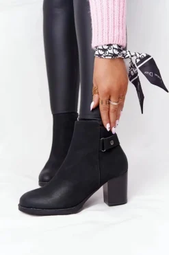 Boto Botki Na Słupku|Czarne Botki*Damskie Ocieplane Botki Na Słupku Nubuk Czarne Unstoppable