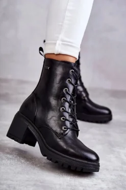 Buty damskie Vinceza Damskie Trapery|Botki Sznurowane*Damskie Ocieplane Botki Na Obcasie Czarne Grethe