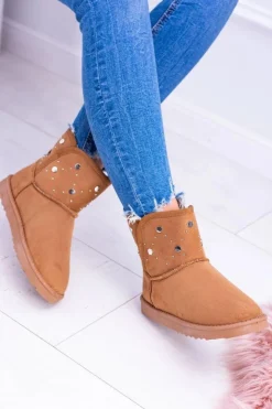 Boto Śniegowce Damskie*Damskie Ocieplane Botki Śniegowce Zamsz Camel Biggy